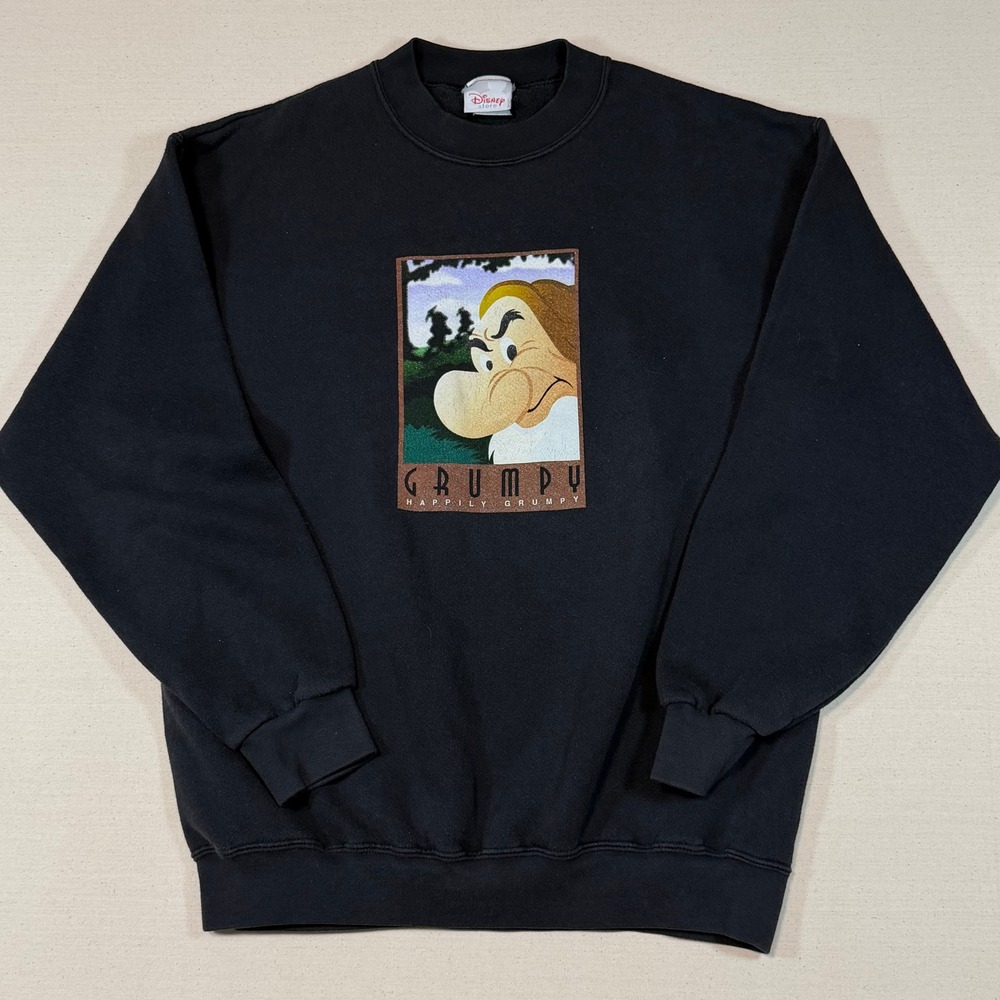 Vintage Disney Store Grumpy Happily Grumpy Black Crewneck Sweatshirt Mens Medium